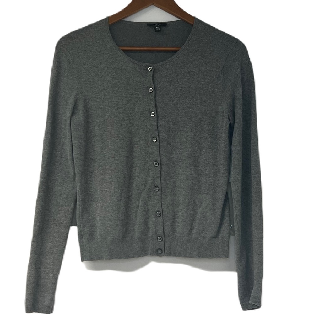Jacob Woman's Petit Gray Round Neck Ltwgt Buttondown Cardigan Sweater Sz Small